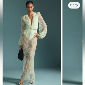 MISHA V-Neck Sheer Lace Maxi Dress – Pistachio Size L (EU 40) NWT